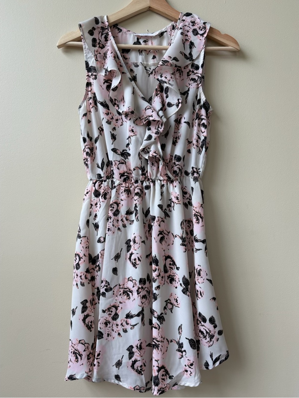 Lush - Light Blue & Pink Floral Ruffle Mini Dress - Size XS